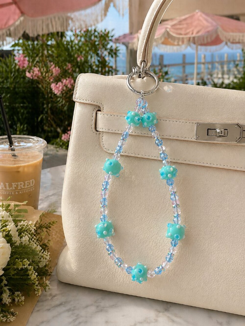 Blue Beaded Bag Charm